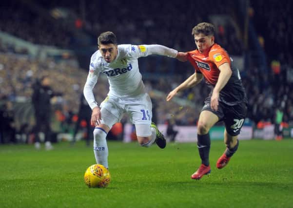 Leeds United's Pablo Hernandez gets to grips with Swansea City's Daniel James during last month's match at Elland Road (Picture: Tony Johnson).