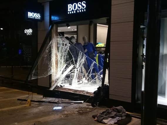 Thieves ramraided the Hugo Boss store on Vicar Lane