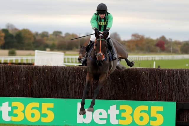 Nightfly and Jonathan Burke clear the last at Wetherby on Charlie Hall Chase day last November.