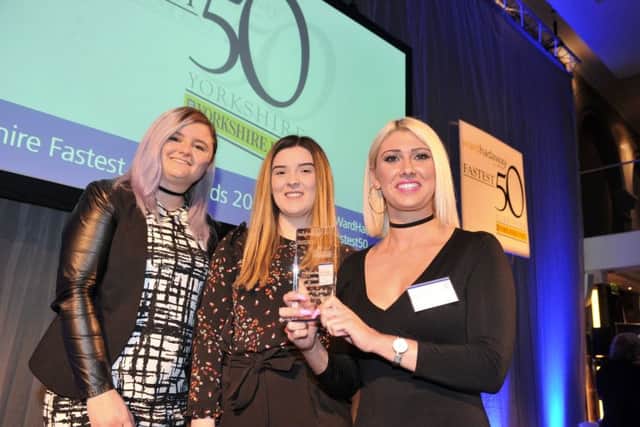The Yorkshire Fastest 50 awards 2018. Production Park winners of the Fastest Growing Medium Business L-R Sarah Womack, Toni Tune and Ria Forsyth. Picture Tony Johnson.