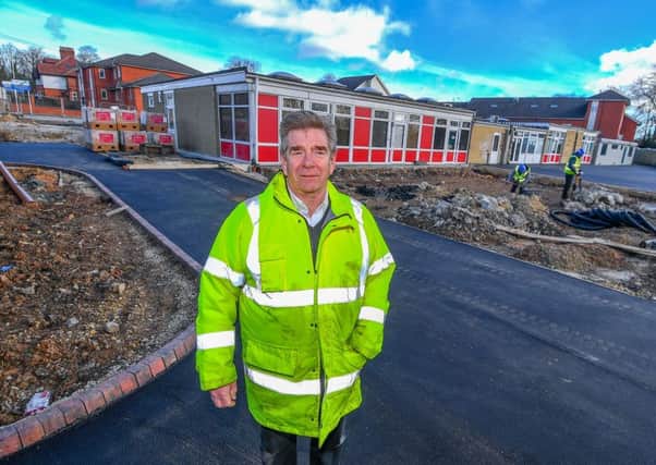 Date: 4th March 2019.
Picture James Hardisty.
Springwater School, Harrogate. Pictured Vaughan Parry, Site Manager of Springwater School, keeping watch on the work to rebuild part of the school after help from Yorkshire Business Awards.