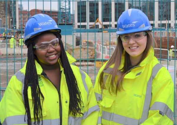 Wates apprentices, Natalie Harris (L) and Aimee Shann (R), based at the Wellington Place development, Leeds.