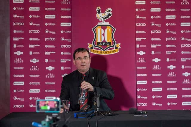 Gary Bowyer during his press conference on Tuesday at Valley Parade. Picture: James Hardisty.