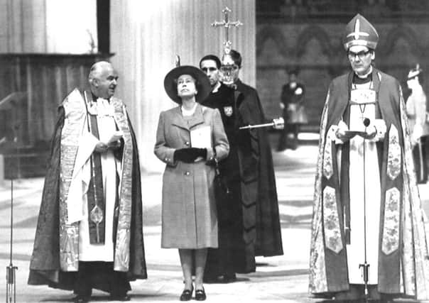 The Queen with Dr John Habgood, the then Archbishop of York, during a vist to York Minster in 1988.