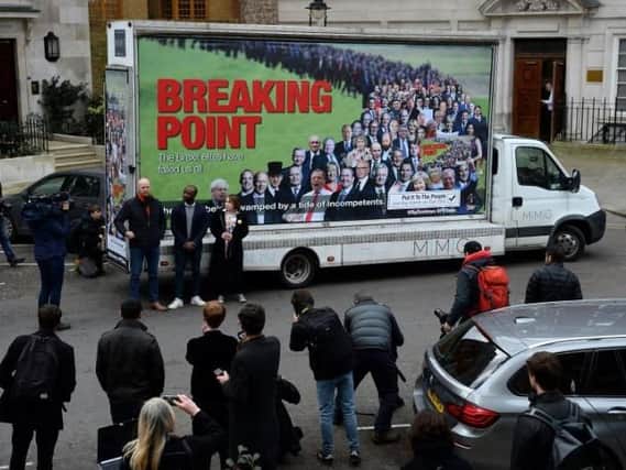 Anti-Brexit billboard unveiled in Smith Square, Westminster. Credit: Kirsty O'Connor/PA