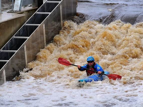 Aidan McGuffey, chairman of York Canoe Club, at the opening of the new hydropower plant on the River Ouse which also incorporates a fish pass and kayak and canoe facility.
