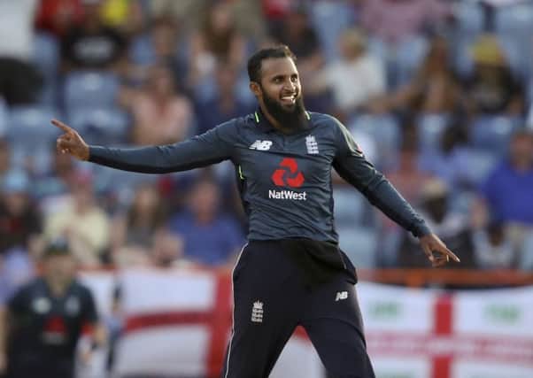 TOP MAN: England's Adil Rashid celebrates taking the wicket of West Indies' Oshane Thomas at St. George's, Grenada. Picture: AP/Ricardo Mazalan)