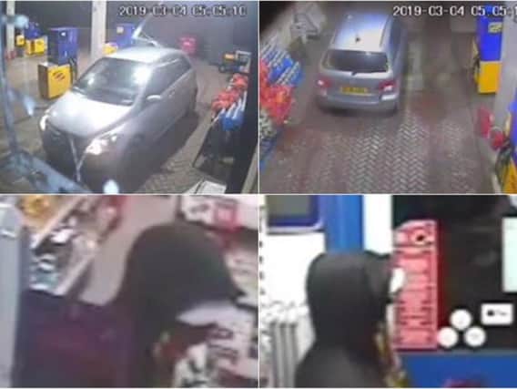 CCTV released after man threatened petrol station staff with a dumbbell as he robbed a service station in Wakefield. Photo credit: West Yorkshire Police.