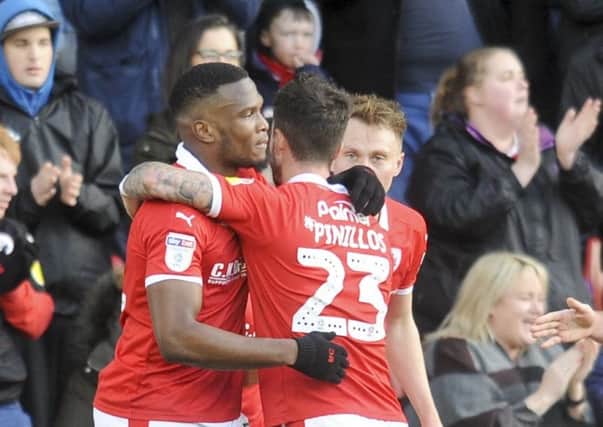 On target: 
Barnsley's Dimitri Cavare is congratulated after scoring the opener.