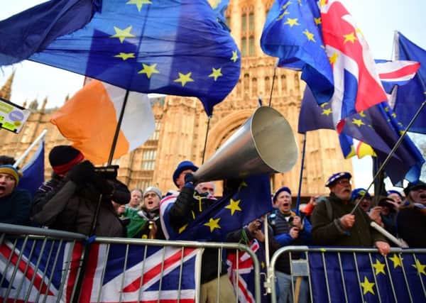 Brexit protesters outside the Houses of Parliament earlier this week.