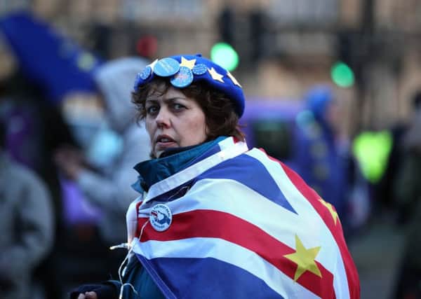 An anti-Brexit supporter outside Parliament during this week's votes.