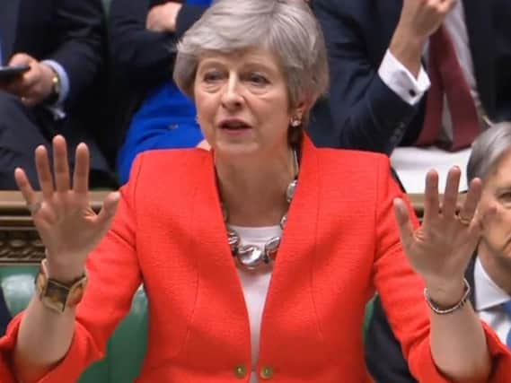 Theresa May in the Commons today as she urged MPs to back her deal.
