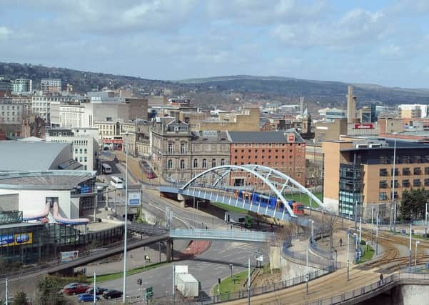 16th April  2013
Pictured a Sheffield city skyline showing the supertram line and city centre
Picture by Gerard Binks