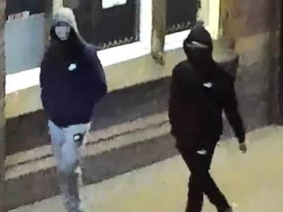 The face of the suspect shown on the left has been obscured due to the arrest in connection with this incident.