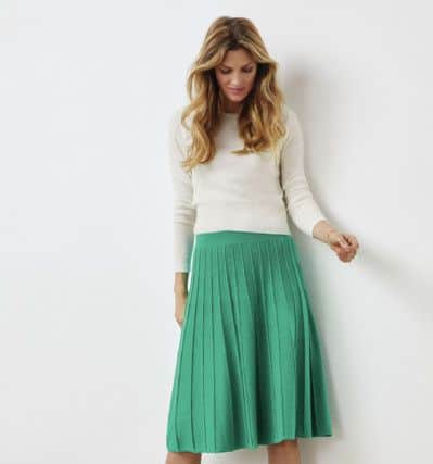 Knitted skirt in cotton, wool and cashmere, £145; soft white cashmere cropped sweater, £99. At PureCollection.com. Pure Collection is also stocked at John Lewis Victoria Leeds / York / Sheffield