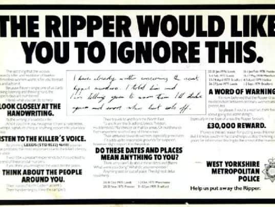 A police poster from the search for the Yorkshire Ripper