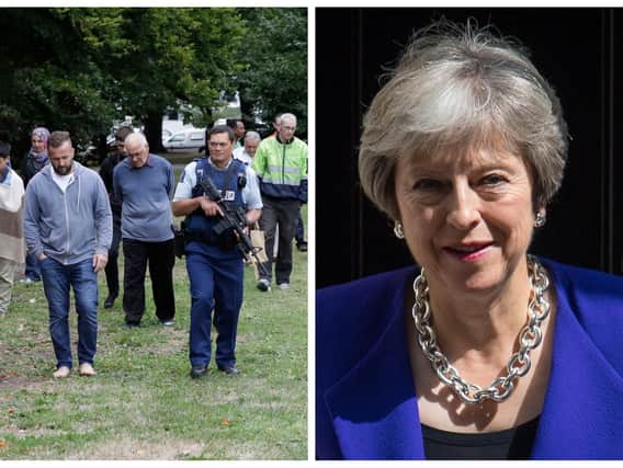 Prime Minister Theresa May has led the UK condemnation of the Christchurch mosque shootings that killed 49 people. (AP Photo/Mark Baker)