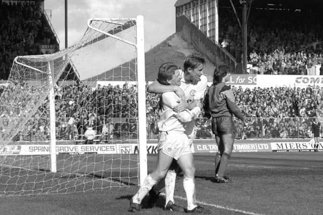 Remember this?: Elland Road, April 16, 1990
 with 

Gordon Strachan and Lee Chapman celebrating in the 4-0 win over Sheffield United.