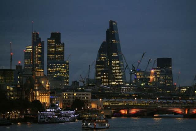 The City of London skyline at dusk, with Blackfriars Bridge in the foreground.   PRESS ASSOCIATION Photo.