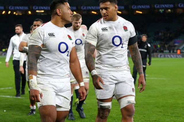 England's Manu Tuilagi (left) and Nathan Hughes after the Guinness Six Nations draw with Scotland at Twickenham (Picture: PA)