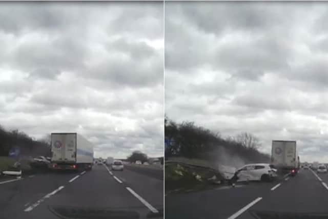 A lorry smashed into a car on the M1 motorway