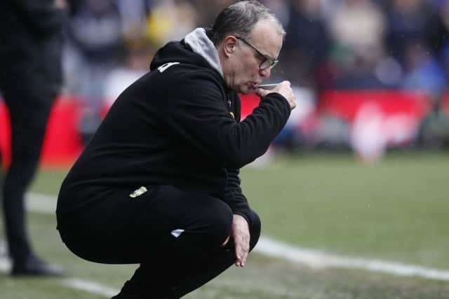 Marcelo Bielsa, manager of Leeds United, drinks a hot drink during the Sky Bet Championship match at Elland Road (Picture: Simon Bellis/Sportimage)