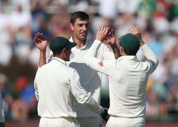 LATER: Duanne Olivier, seen celebrating a wicket in the recent Test series with Pakistan, will not now be eligible for his country after signing a three-year Kolpak deal with Yorkshire. Picture: Shaun Roy/Getty Images