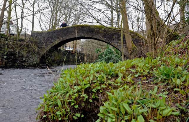 A passer-by looks from the old packhorse bridge at the River Colne which flows through Marsden near Huddersfield. Picture: Tony Johnson.
