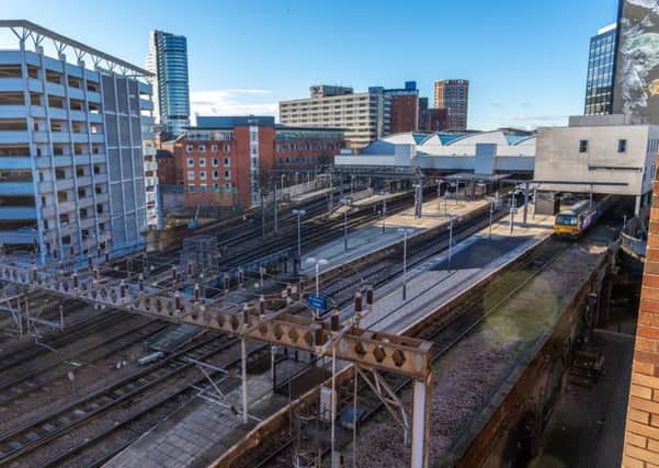 An aerial picture of Leeds Station.