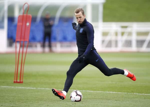 England's captain Harry Kane pictured during Tuesday's training session at St George's Park, Burton (Picture: Martin Rickett/PA Wire).