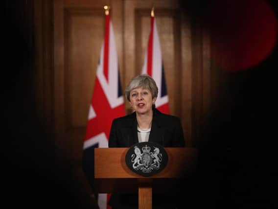 Prime Minister Theresa May making a statement about Brexit in Downing Street, London. PIC: Jonathan Brady/PA Wire