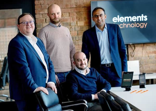 4 February 2019.
Elements Technology at Sheffield Technology Parks.
From the left, Sean Hutchinson, Pete Harding, Joe Handsaker and Ashwin Kumaraswamy.