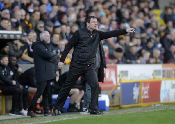 Bradford City manager Gary Bowyer directs operations from the sidelines (Picture: Simon Hulme).