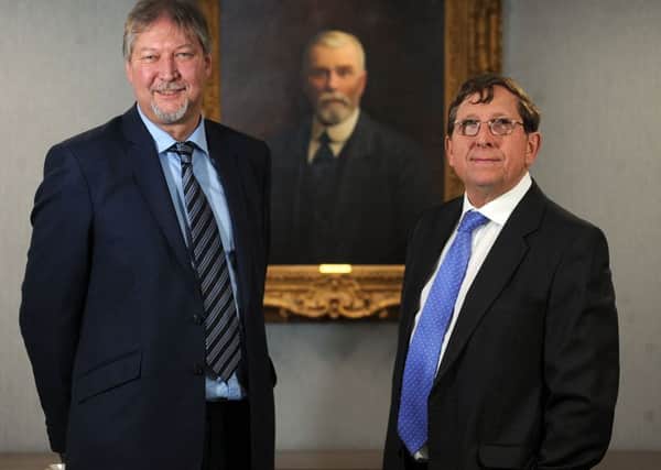 14 Dec 2017...........John Sutcliffe CEO and Jamie Boot Chairman of Henry Boot Construction with a portrait of founder Henry Boot in the background. Picture Scott Merrylees