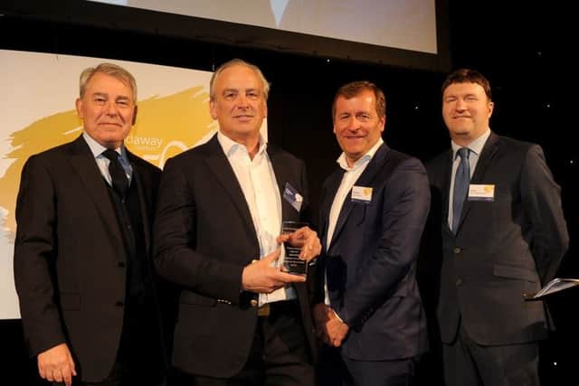The Fastest 50 awards at Aspire, Leeds..Winner of the Fastest Growing Medium Business is Heck..Pictured from the left are Philip Jordan, Andrew Keeble Richard Hughes and Greg Wright...22nd March 2019.Picture by Simon Hulme