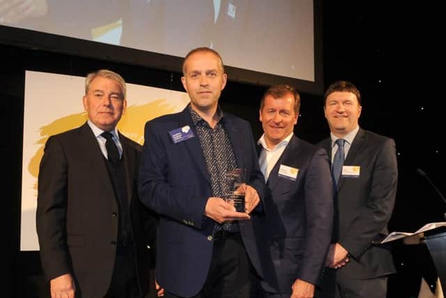 The Fastest 50 awards at Aspire, Leeds..Winner of the Fastest Growing Small Business is Woodhouse Lund.Pictured from the left are Philip Jordan, Jonathan Walker,Richard Hughes and Greg Wright...22nd March 2019.Picture by Simon Hulme
