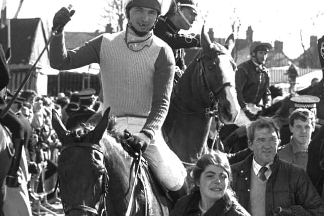 Jimmy Frost celebrates his Grand National win on Little Polveir.