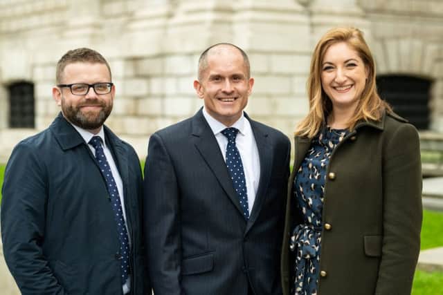 Pictured (L to R) are: SRLV Financial LLP financial adviser, Chris Reed; TPO chief executive officer, Stuart Phillips and SRLV Financial LLP, financial adviser, Claire Menni. Picture: James Gifford-Mead