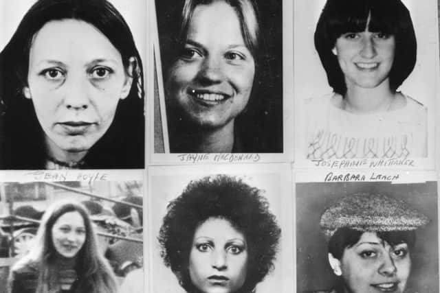 Six of the young women murdered by Peter Sutcliffe, known as the Yorkshire Ripper.  Top left to right; Vera Millward, Jayne MacDonald, Josephine Whitaker and bottom left to right; Jean Jordan, Helen Rytka and Barbara Leach.  (Photo by Keystone/Getty Images)