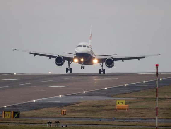 A British Airways flight lands at Leeds Bradford Airport