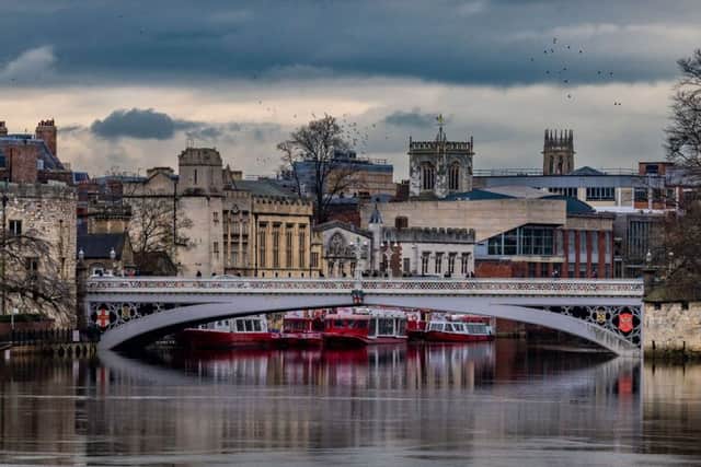 Date: 19th March 2019.
Picture James Hardisty.
Possible Picture Post/Country Week.
A very swollen River Ouse passing through the centre of York, looking towards Lendal Bridge, taken from the new Scarborough Bridge, which crosses over the river.
Camera Details:
Nikon D5, 
Lens, Nikon 70-200mm
Shutter Speed, 1/500sec
Aperture, f/9
ISO, 400
