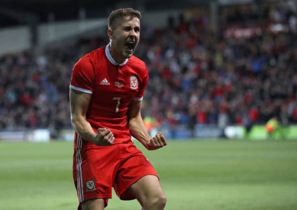Will Vaulks celebrates Ben Woodburn's goal on his Wales debut (Picture: PA)