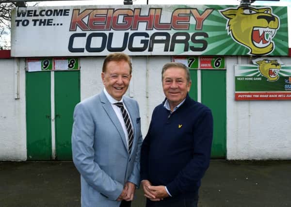 Keighley Cougars chairman Mick O'Neill (left) and fellow director Mike Smith, who have returned to the club 25 years after their heyday, to try and transform their fortunes. 26th March 2019. Picture Jonathan Gawthorpe