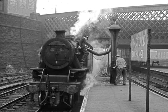 Steam engine 42287 at Bradford Exchange station, February 11, 1967.
