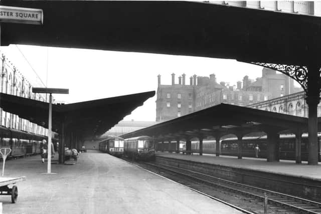 The entrance to Bradford Forster Square station, 1962.