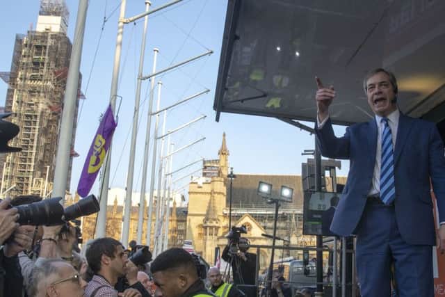 Former UKIP leader Nigel Farage at the March to Leave protest in Parliament Square, Westminster, London. Picture: Steve Parsons/PA Wire