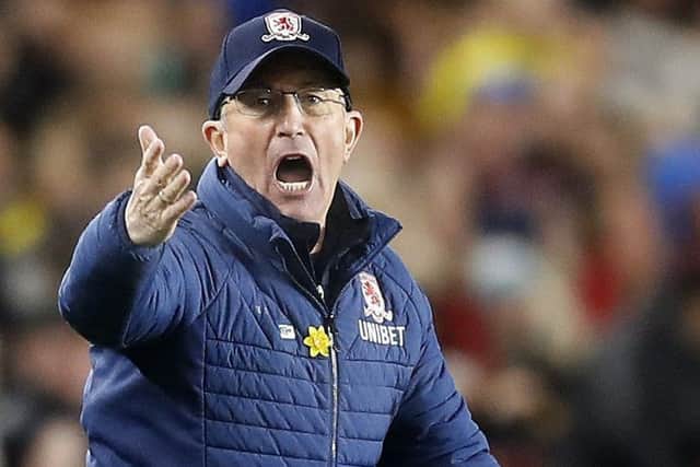 Middlesbrough manager Tony Pulis shouts instructions to his players, during the Sky Bet Championship match at The riverside Stadium, Middlesbrough. (Picture: PA)