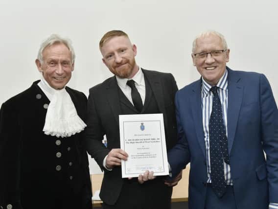Chris Sylvester pictured with High Sheriff of West Yorkshire Richard Jackson and Harry Gration.