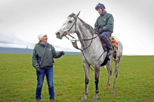 Jockey Danny Cook and trainer Sue Smith with Grand National hope Vintage Clouds.
