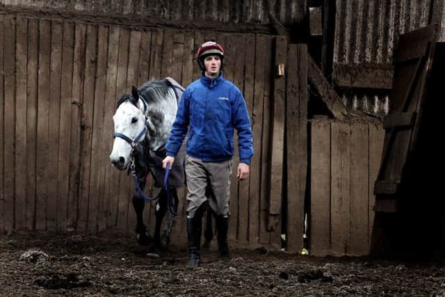 Grand National contender Vintage Clouds with Barnsley-born Reece  Jarosiewicz who looks after the great grey.